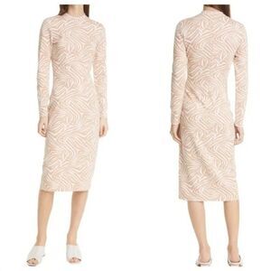 Ted Baker tan white zebra animal print long sleeve mock neck sweater midi dress